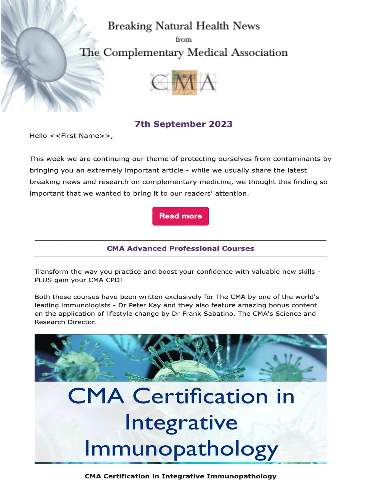 An example of The CMA weekly newsletter